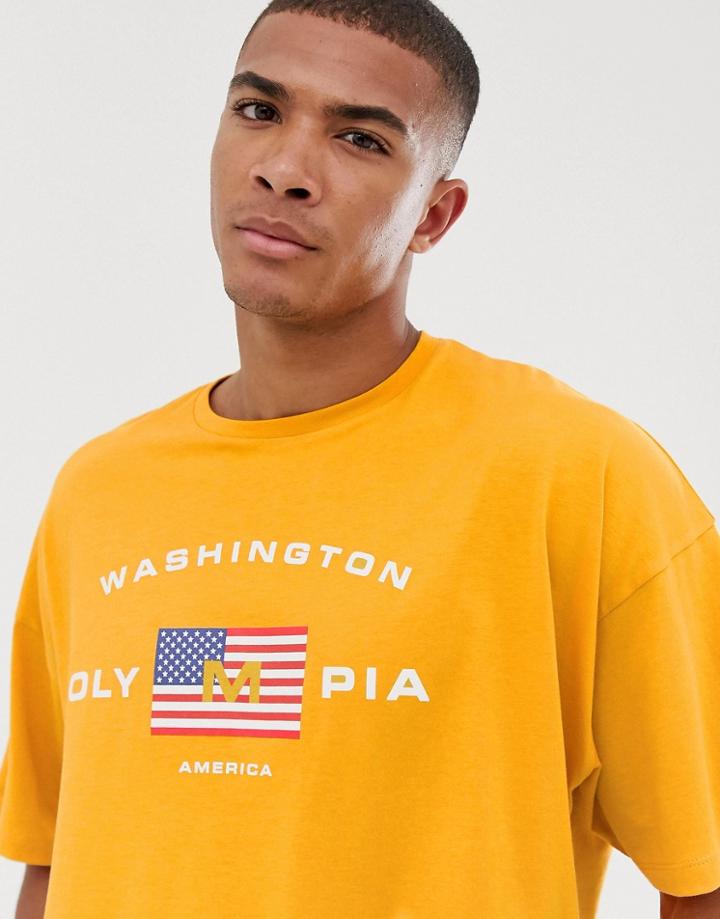 Asos Design Oversized T-shirt With American Flag Print - Yellow