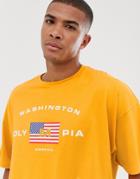 Asos Design Oversized T-shirt With American Flag Print - Yellow