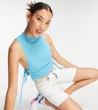Collusion Knitted Tie Side Cropped Tank In Blue-blues