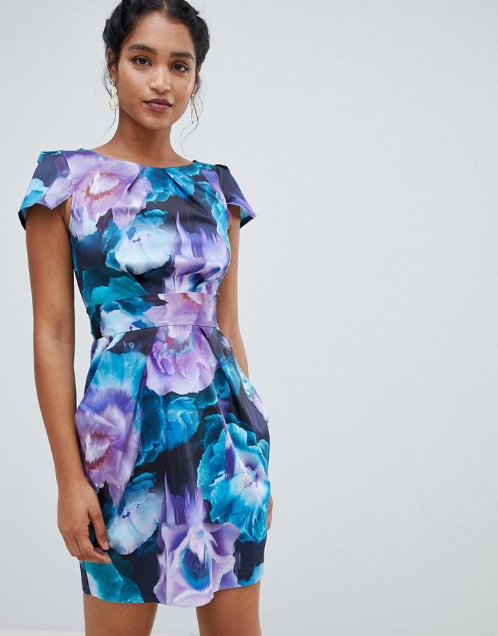 Closet London Capped Sleeve Floral Tulip Dress - Multi