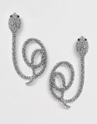 Asos Design Earrings With Pave Stone Swirling Snake Design In Silver Tone - Silver