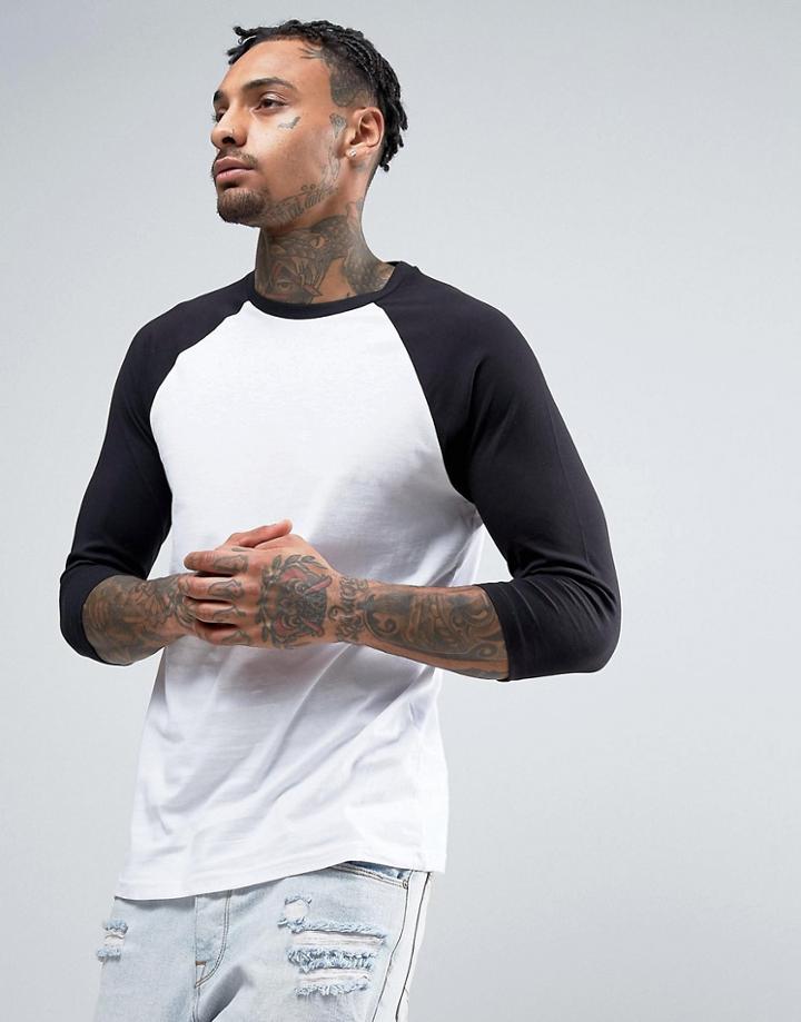 Yourturn Longline Raglan Long Sleeve T-shirt - White