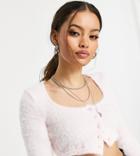 Topshop Petite Fluffy Cropped Cardigan In Pink-black