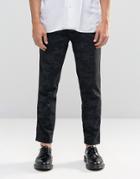 Asos Slim Cropped Pants With Pleats In Dark Blue Camo - Dark Blue