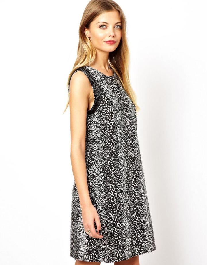 Asos Animal Embellished Trim Shift Dress