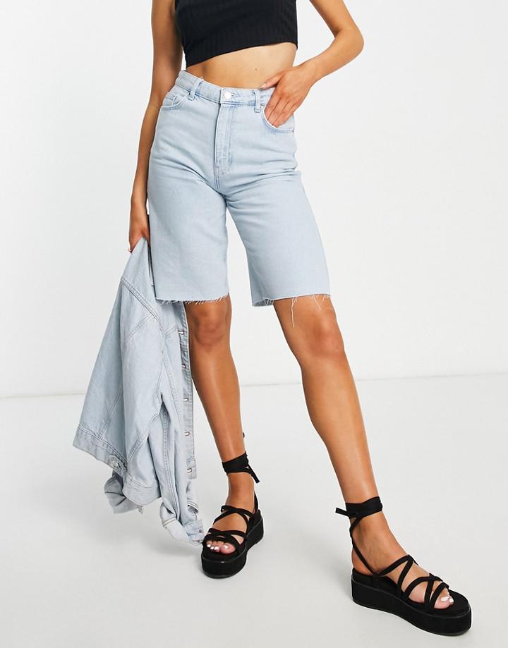 Bershka Heart Detail Bermuda Shorts In Light Blue