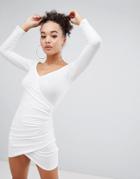Boohoo Knitted Wrap Mini Dress In White - Cream