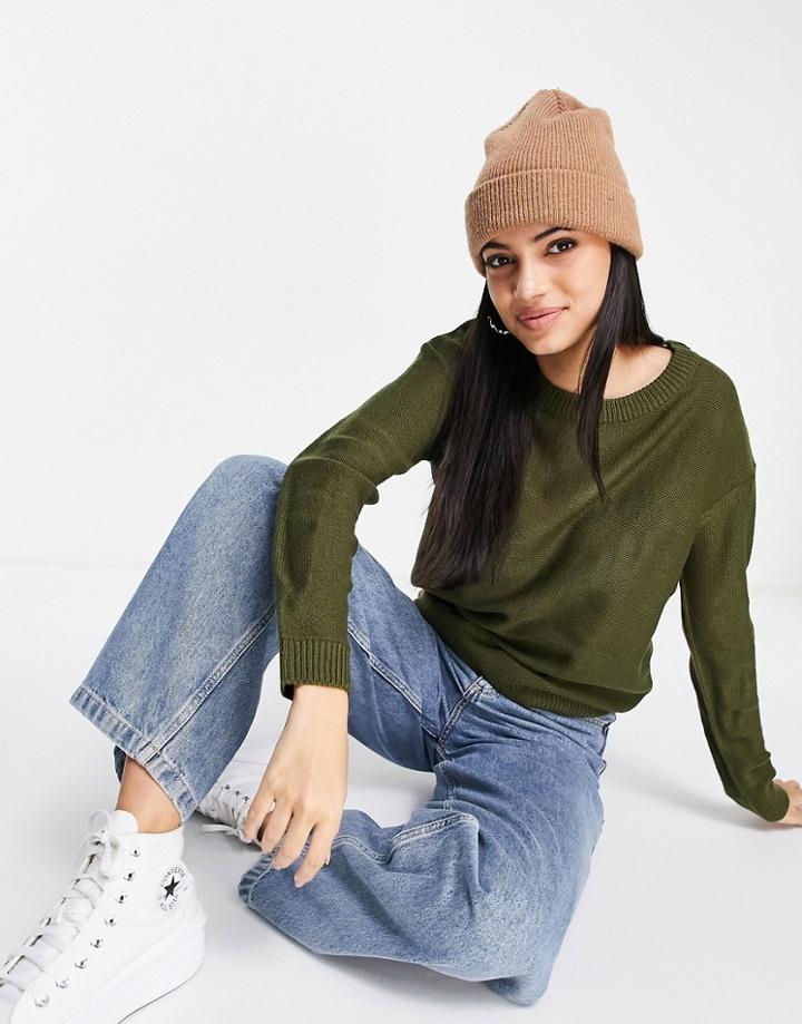 Brave Soul Oversized Grunge Crew Neck Sweater In Khaki-green