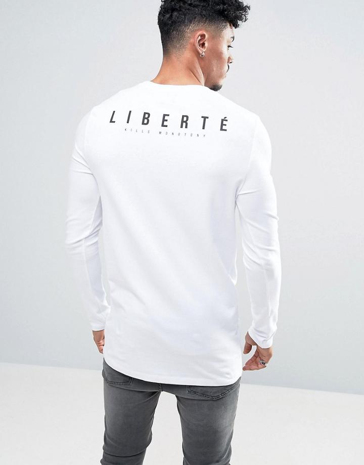 Asos Longline Muscle Long Sleeve T-shirt With Liberte Back Print - White