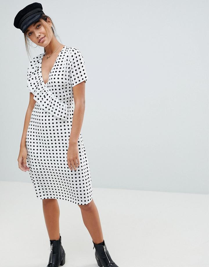 Missguided Polka Dot Midi Dress - White