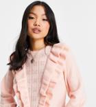 Miss Selfridge Petite Double Frill Sweater In Pale Pink