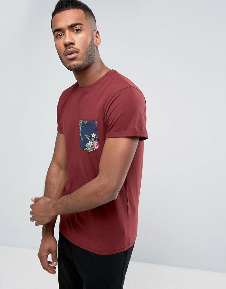 Threadbare Tropical Print Pocket T-shirt - Red