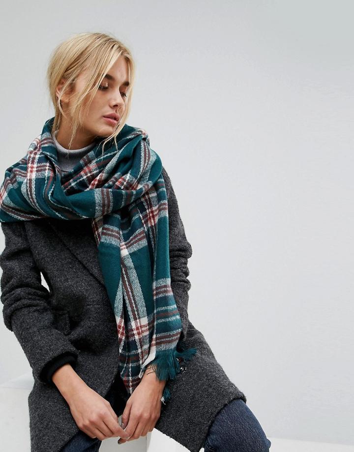 Pieces Jalle Heritage Check Long Scarf - Green