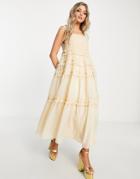 Dream Sister Jane Square Neck Organza Smock Dress In Soft Yellow