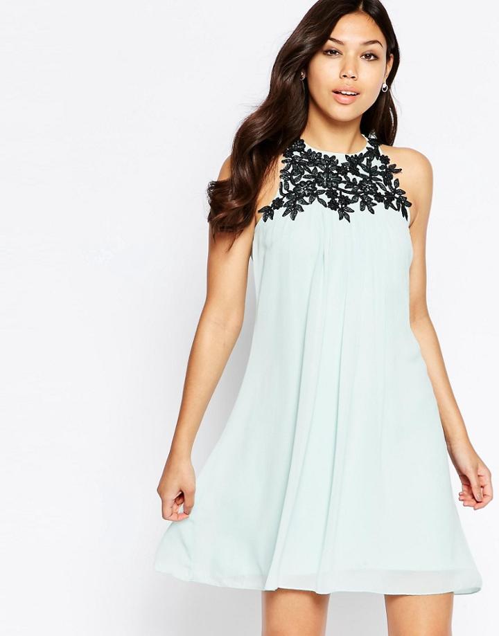 Little Mistress High Neck Dress With Lace Detail - Blue