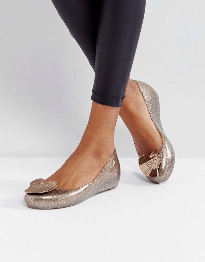 Vivienne Westwood For Melissa Ultragirl Love Gold Glitter Flat Shoes - Gold