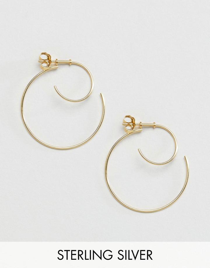Asos Gold Plated Sterling Silver Curve Front & Back Hoop Earrings - Go