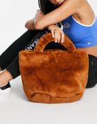 Na-kd Furry Mini Tote Bag In Brown