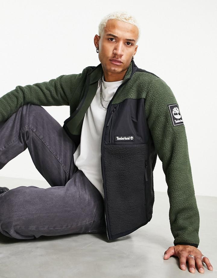 Timberland Outdoor Archive Sherpa Fleece Jacket In Green/black