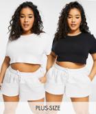 Missguided Plus Basics 2 Pack Crop T-shirt In Black And White-multi