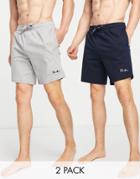 Threadbare Ronson 2 Pack Lounge Shorts In Navy And Gray