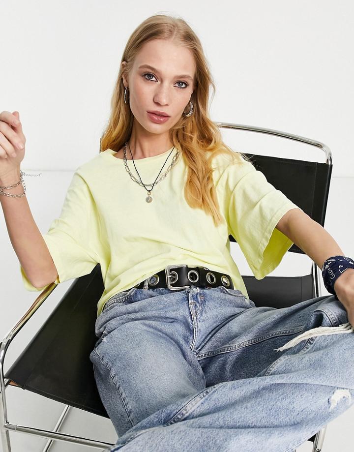 Topshop Short Sleeve Boxy T-shirt In Lemon-yellow