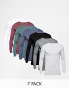 Asos Extreme Muscle Long Sleeve T-shirt 7 Pack Save 29% - Multi