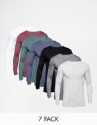 Asos Extreme Muscle Long Sleeve T-shirt 7 Pack Save 29% - Multi