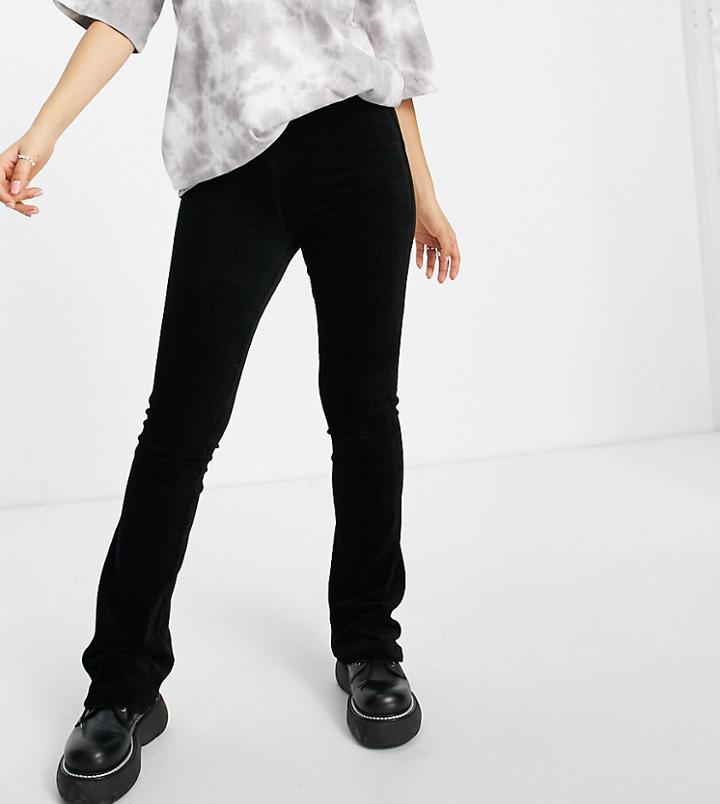 Topshop Petite Stretchy Cord Flared Pant In Black