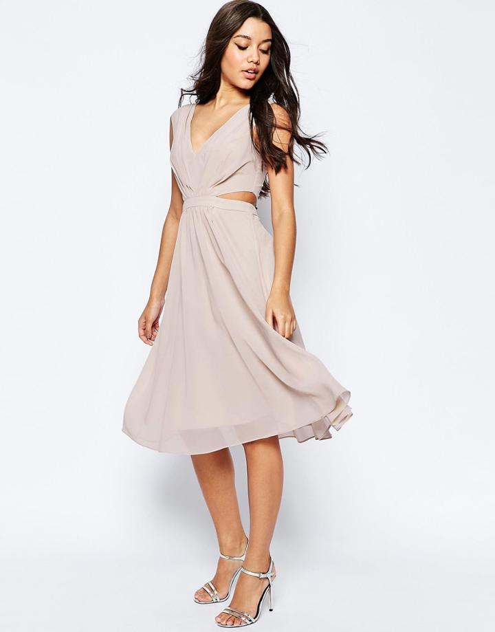 Asos Side Cut Out Midi Dress - Nude
