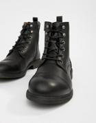 Selected Homme Leather Lace Up Boot With Toe Cap - Black