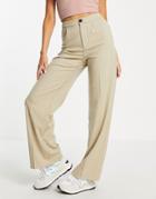 Pull & Bear Tailored Wide Leg Pants With Front Seam In Beige Pinstripe-neutral