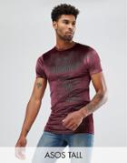 Asos Tall Longline Muscle T-shirt In Rib Velour In Burgundy - Red