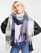 Pieces Oversized Soft Scarf In Purple Check-multi