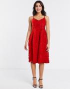 Vila Applique Midi Skater Dress In Red