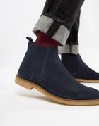 Walk London Hornchurch Chelsea Boots In Navy Suede - Navy