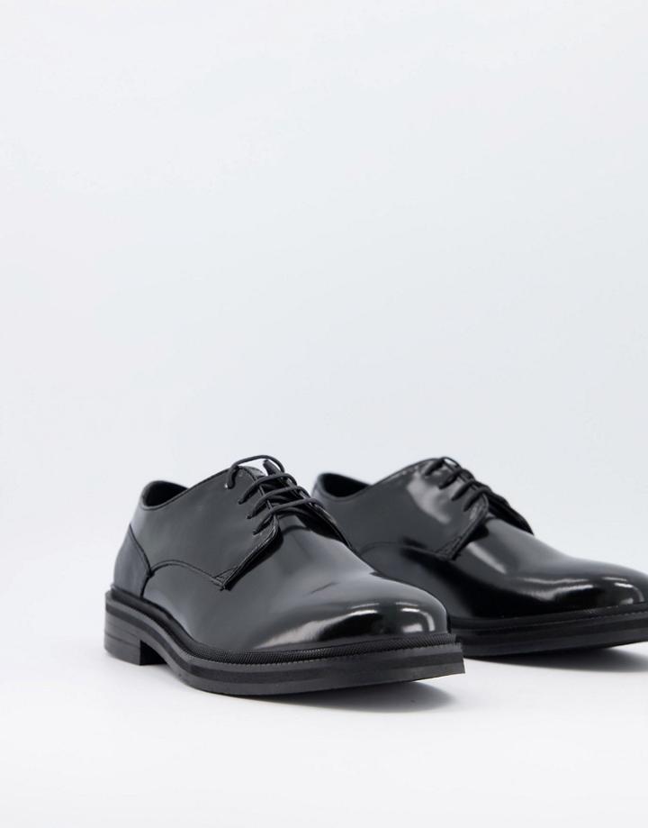 Silver Street Chunky Lace Up Shoes In Black Leather