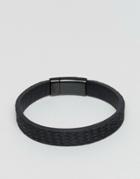 Emporio Armani Textured Leather Bracelet In Black - Black