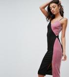 Missguided Tall Contrast Velvet Tie Side Midi Dress - Multi