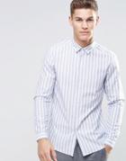 Asos Shirt In Blue And White Stripe In Regular Fit - Blue