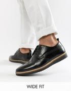 Asos Design Wide Fit Brogue Shoes In Black Leather With Wedge Sole