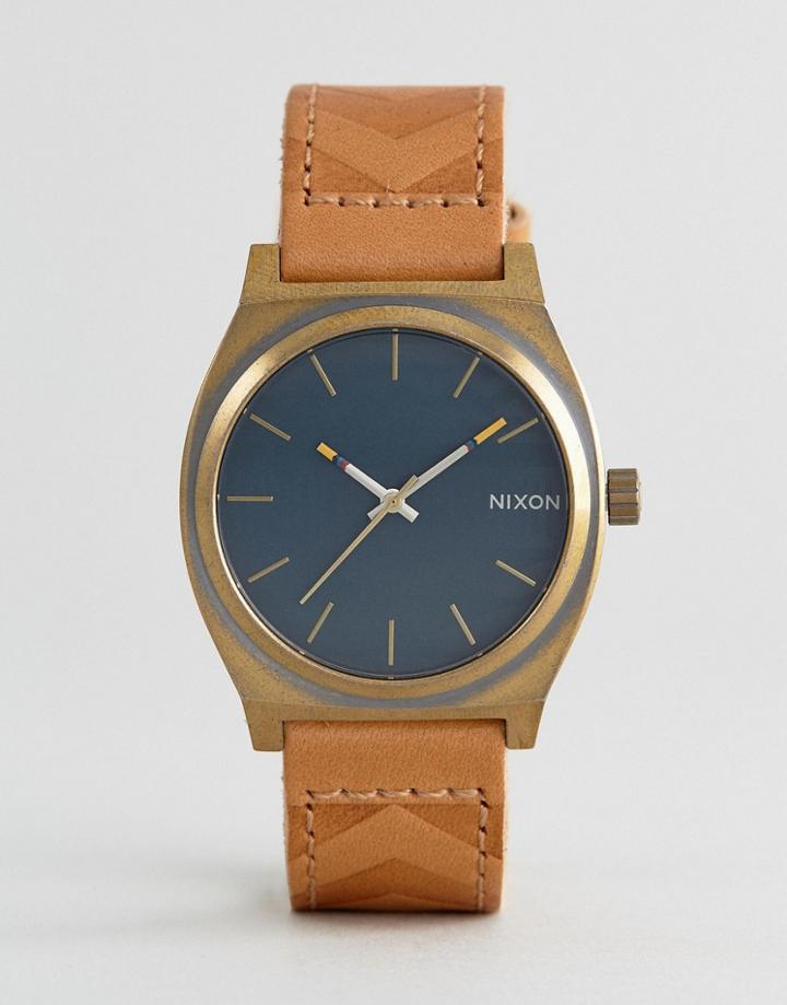 Nixon Local Time Teller Leather Watch In Tan - Tan