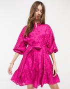 Selected Sadie Lace Detail Volume Sleeve Mini Dress In Berry-purple