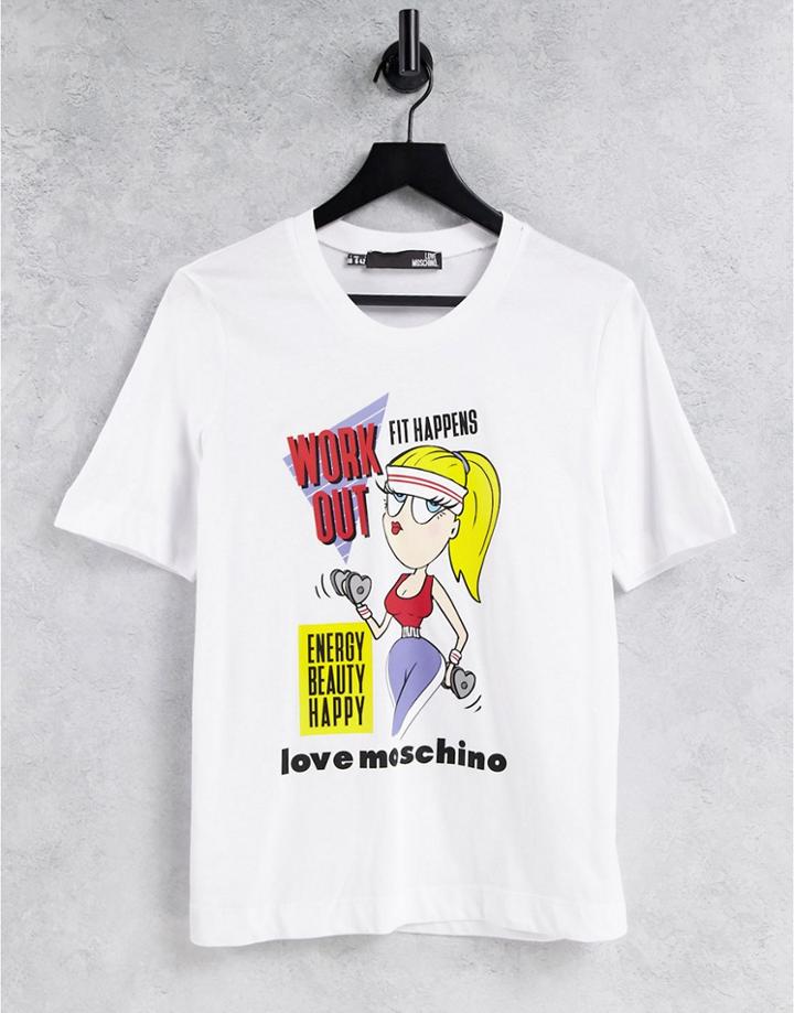 Love Moschino Work Out Logo T-shirt In White