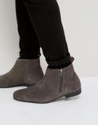 Frank Wright Side Zip Chelsea Boots Charcoal Suede - Gray