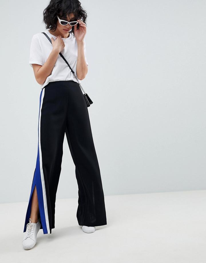 Asos Design Woven Track Pant With Side Stripe And Split Detail - Black