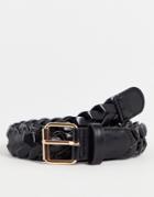 Asos Design Skinny Woven Faux Leather Belt In Black