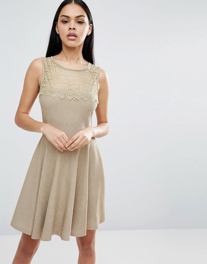 Pussycat London Skater Dress - Beige