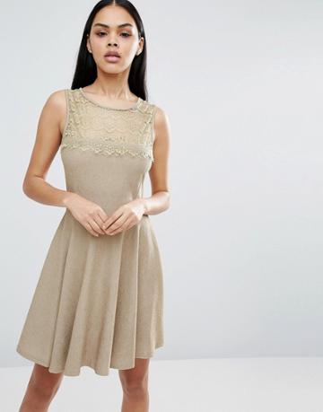 Pussycat London Skater Dress - Beige