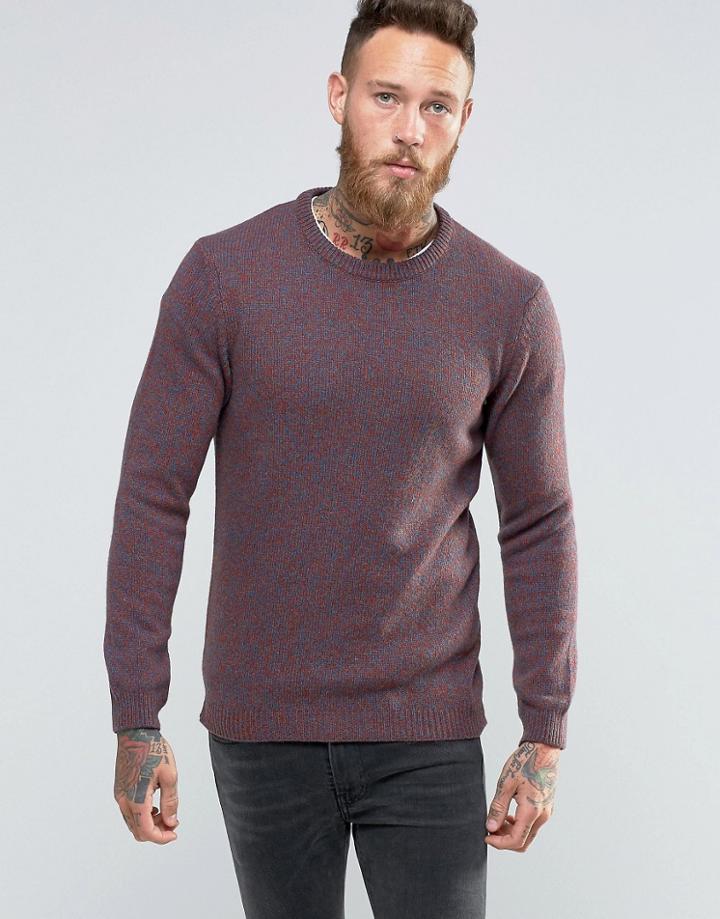 Asos Lambswool Rich Crew Neck Sweater In Burgundy Twist - Red